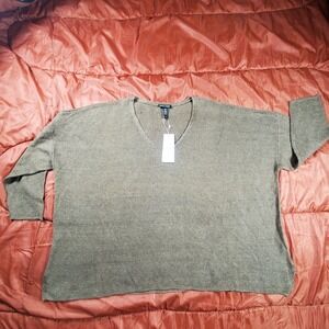 NWT Eileen Fisher 100% Organic Linen V-Neck Box Top Sweater 3XL Brown MSRP: $198